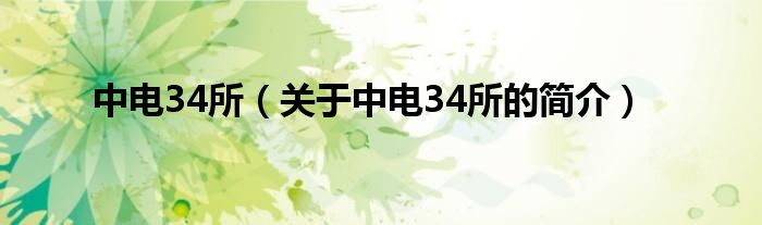 中電34所（關(guān)于中電34所的簡(jiǎn)介）