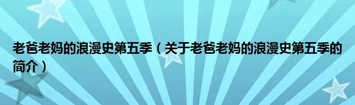 老爸老媽的浪漫史第五季（關(guān)于老爸老媽的浪漫史第五季的簡介）