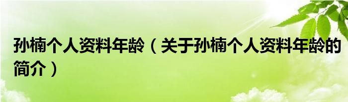 孫楠個人資料年齡（關(guān)于孫楠個人資料年齡的簡介）