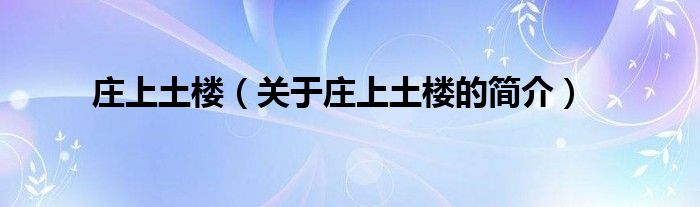 莊上土樓（關(guān)于莊上土樓的簡(jiǎn)介）