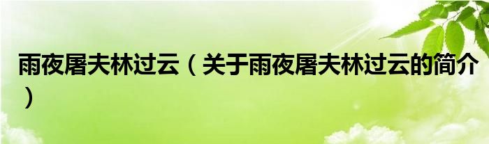 雨夜屠夫林過(guò)云（關(guān)于雨夜屠夫林過(guò)云的簡(jiǎn)介）