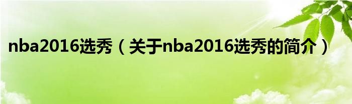 nba2016選秀（關(guān)于nba2016選秀的簡介）