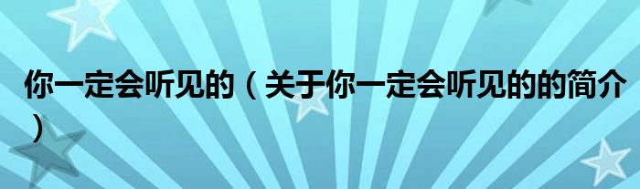 你一定會聽見的（關(guān)于你一定會聽見的的簡介）