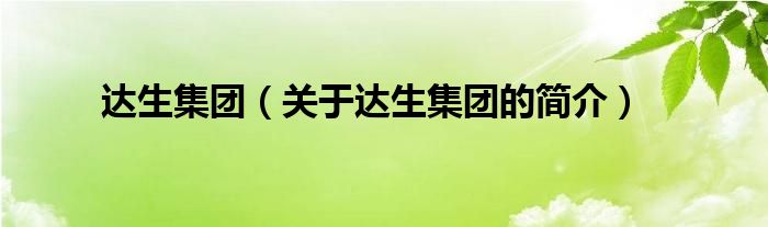 達生集團（關(guān)于達生集團的簡介）