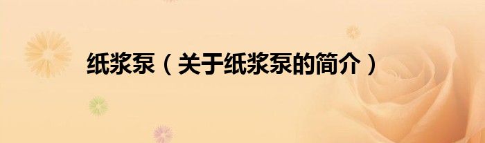 紙漿泵（關(guān)于紙漿泵的簡(jiǎn)介）