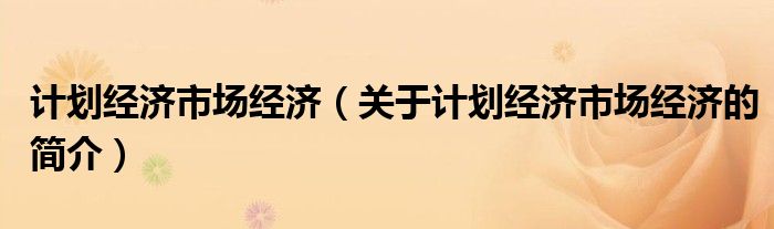 計(jì)劃經(jīng)濟(jì)市場(chǎng)經(jīng)濟(jì)（關(guān)于計(jì)劃經(jīng)濟(jì)市場(chǎng)經(jīng)濟(jì)的簡(jiǎn)介）