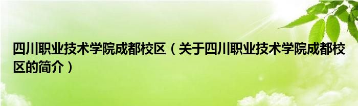 四川職業(yè)技術學院成都校區(qū)（關于四川職業(yè)技術學院成都校區(qū)的簡介）