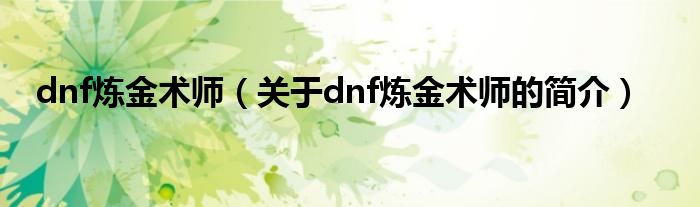 dnf煉金術(shù)師（關(guān)于dnf煉金術(shù)師的簡介）