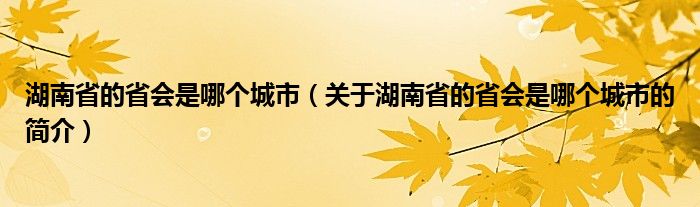 湖南省的省會是哪個城市（關(guān)于湖南省的省會是哪個城市的簡介）