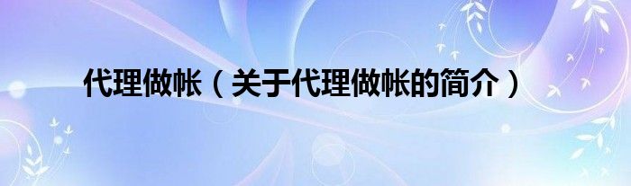 代理做帳（關(guān)于代理做帳的簡(jiǎn)介）