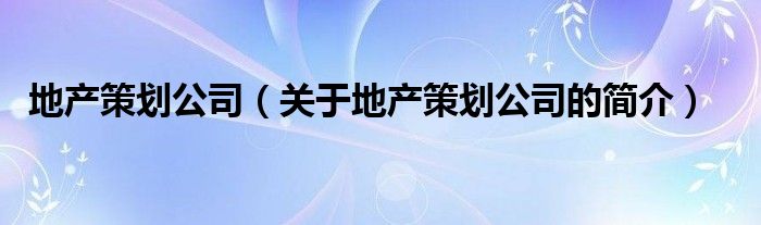 地產(chǎn)策劃公司（關(guān)于地產(chǎn)策劃公司的簡介）