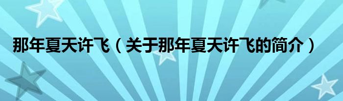 那年夏天許飛（關(guān)于那年夏天許飛的簡介）