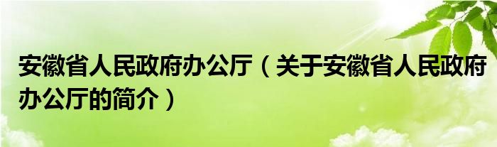 安徽省人民政府辦公廳（關于安徽省人民政府辦公廳的簡介）