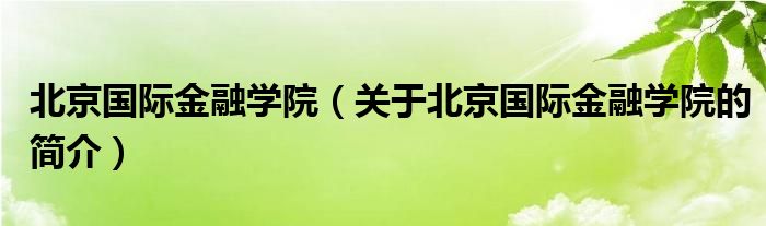 北京國際金融學(xué)院（關(guān)于北京國際金融學(xué)院的簡介）