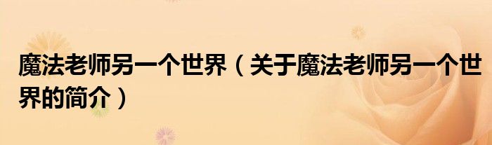 魔法老師另一個(gè)世界（關(guān)于魔法老師另一個(gè)世界的簡介）