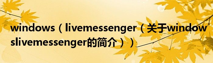 windows（livemessenger（關(guān)于windowslivemessenger的簡介））