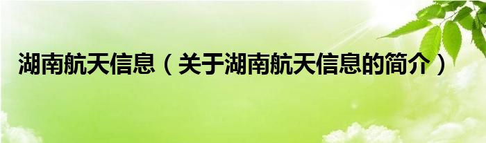 湖南航天信息（關(guān)于湖南航天信息的簡(jiǎn)介）