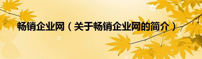 暢銷企業(yè)網(wǎng)（關(guān)于暢銷企業(yè)網(wǎng)的簡(jiǎn)介）