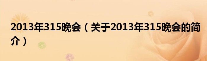 2013年315晚會（關(guān)于2013年315晚會的簡介）