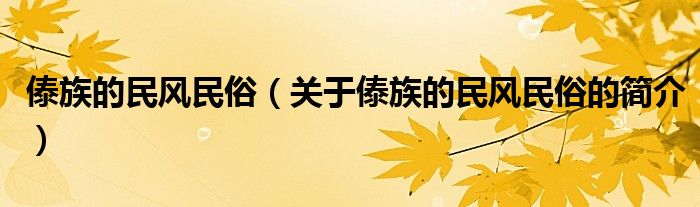 傣族的民風(fēng)民俗（關(guān)于傣族的民風(fēng)民俗的簡介）