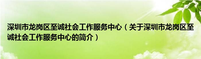 深圳市龍崗區(qū)至誠(chéng)社會(huì)工作服務(wù)中心（關(guān)于深圳市龍崗區(qū)至誠(chéng)社會(huì)工作服務(wù)中心的簡(jiǎn)介）