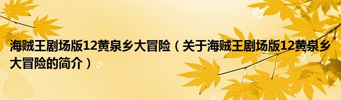 海賊王劇場(chǎng)版12黃泉鄉(xiāng)大冒險(xiǎn)（關(guān)于海賊王劇場(chǎng)版12黃泉鄉(xiāng)大冒險(xiǎn)的簡(jiǎn)介）