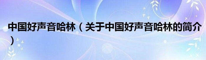 中國好聲音哈林（關(guān)于中國好聲音哈林的簡介）