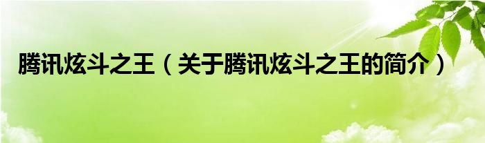 騰訊炫斗之王（關(guān)于騰訊炫斗之王的簡(jiǎn)介）