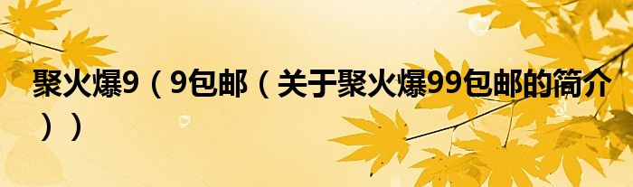 聚火爆9（9包郵（關(guān)于聚火爆99包郵的簡(jiǎn)介））