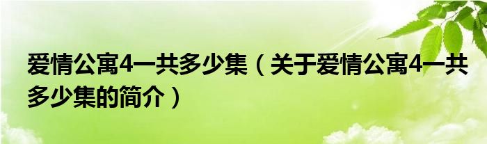 愛情公寓4一共多少集（關(guān)于愛情公寓4一共多少集的簡介）