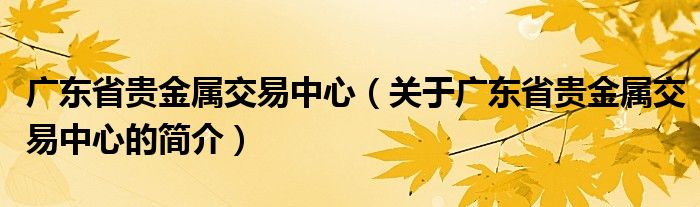 廣東省貴金屬交易中心（關(guān)于廣東省貴金屬交易中心的簡介）