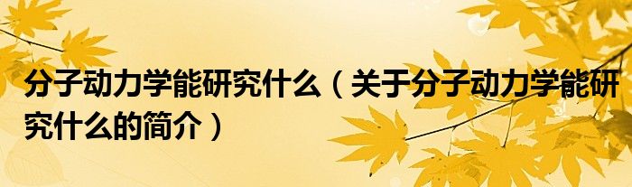 分子動力學能研究什么（關于分子動力學能研究什么的簡介）