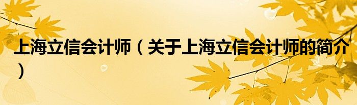 上海立信會計師（關(guān)于上海立信會計師的簡介）