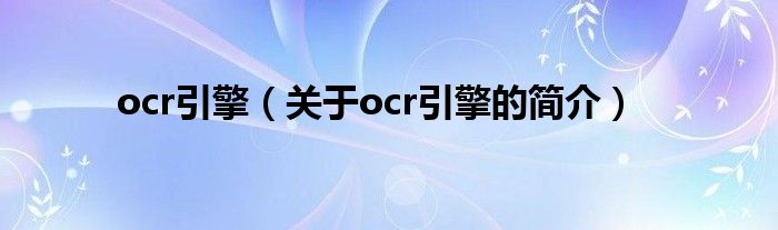 ocr引擎（關于ocr引擎的簡介）