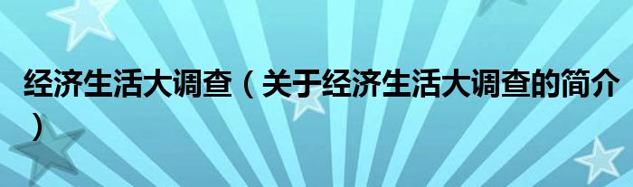 經(jīng)濟(jì)生活大調(diào)查（關(guān)于經(jīng)濟(jì)生活大調(diào)查的簡介）