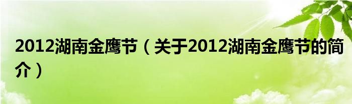 2012湖南金鷹節(jié)（關(guān)于2012湖南金鷹節(jié)的簡(jiǎn)介）