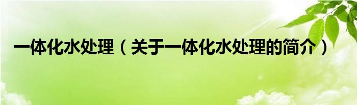 一體化水處理（關(guān)于一體化水處理的簡介）