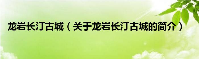 龍巖長(zhǎng)汀古城（關(guān)于龍巖長(zhǎng)汀古城的簡(jiǎn)介）