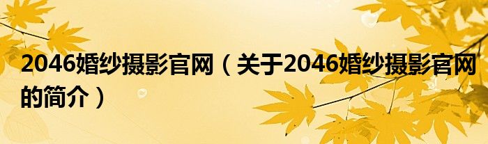 2046婚紗攝影官網(wǎng)（關(guān)于2046婚紗攝影官網(wǎng)的簡(jiǎn)介）