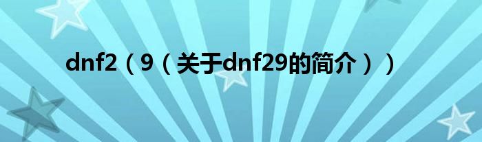 dnf2（9（關(guān)于dnf29的簡介））