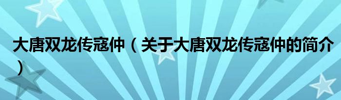 大唐雙龍傳寇仲（關(guān)于大唐雙龍傳寇仲的簡(jiǎn)介）