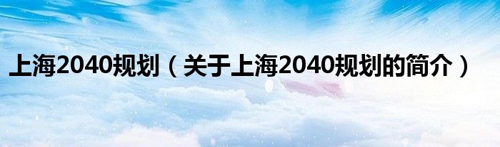 上海2040規(guī)劃（關于上海2040規(guī)劃的簡介）