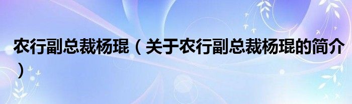 農(nóng)行副總裁楊琨（關(guān)于農(nóng)行副總裁楊琨的簡介）