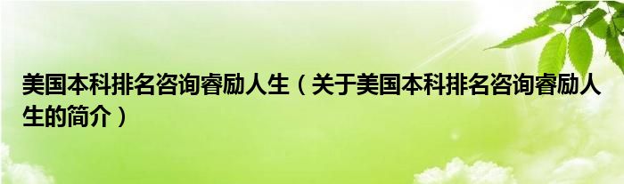 美國本科排名咨詢睿勵人生（關于美國本科排名咨詢睿勵人生的簡介）