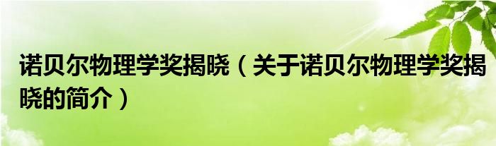 諾貝爾物理學(xué)獎(jiǎng)揭曉（關(guān)于諾貝爾物理學(xué)獎(jiǎng)揭曉的簡(jiǎn)介）