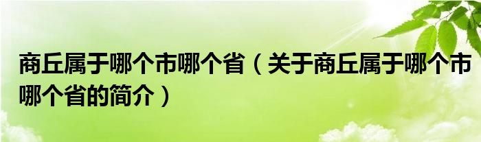 商丘屬于哪個市哪個?。P(guān)于商丘屬于哪個市哪個省的簡介）