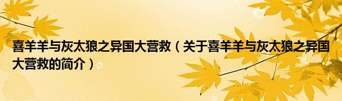 喜羊羊與灰太狼之異國大營救（關于喜羊羊與灰太狼之異國大營救的簡介）