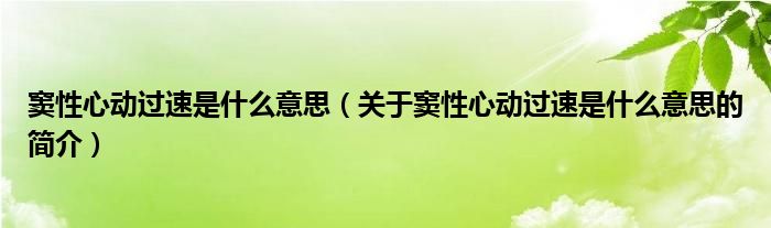 竇性心動過速是什么意思（關(guān)于竇性心動過速是什么意思的簡介）