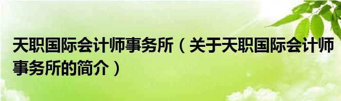 天職國際會計師事務所（關于天職國際會計師事務所的簡介）