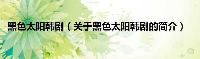 黑色太陽(yáng)韓?。P(guān)于黑色太陽(yáng)韓劇的簡(jiǎn)介）